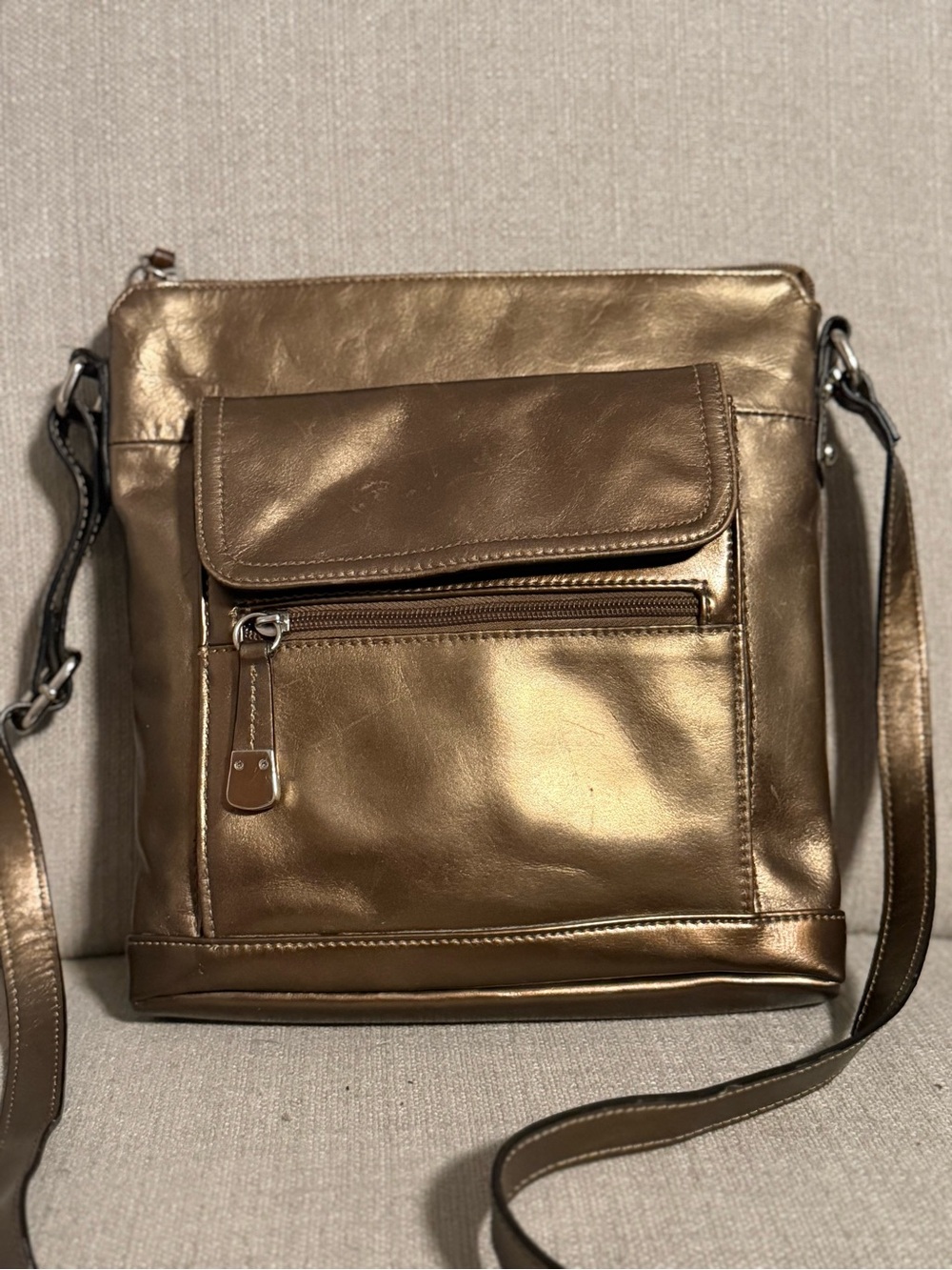 Gianni Bernini Bronze Metallic Leather Crossbody